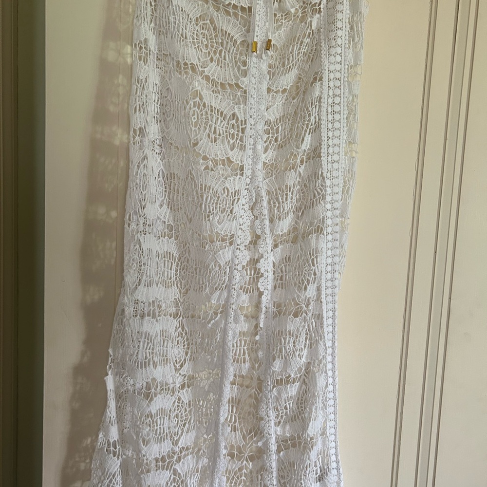 OndadeMar White crocheted Lace 100 % Cotton Skirt - Bathing Suit cover